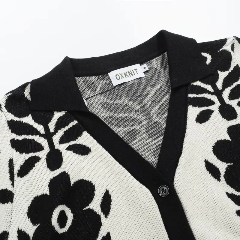 Women's Black Casual Vintage Floral Jacquard Cardigan 4