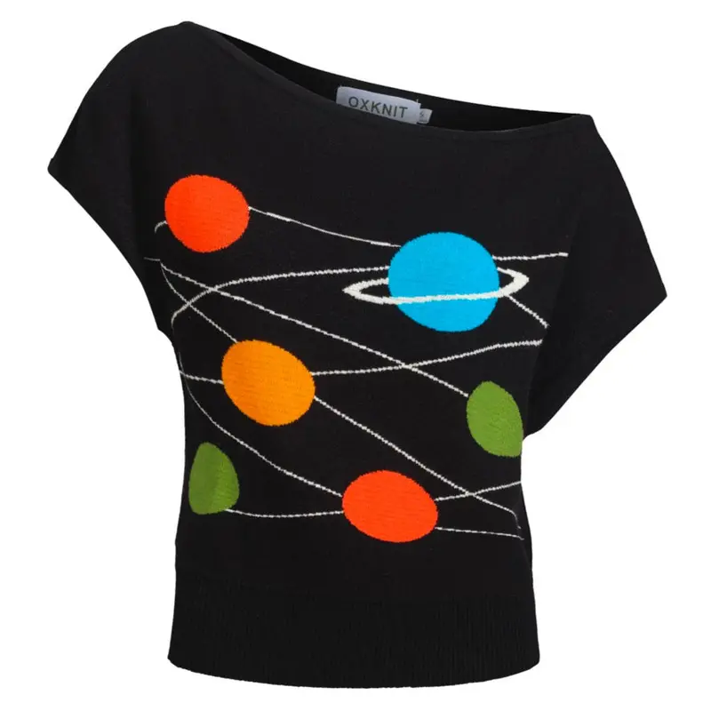 Women's Black Cross Shoulder Knit T-Shirt - Cropped Length 1