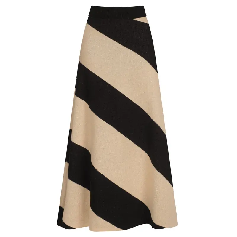 Women's Black Diagonal Stripe Jacquard Vintage Knit Skirt 1