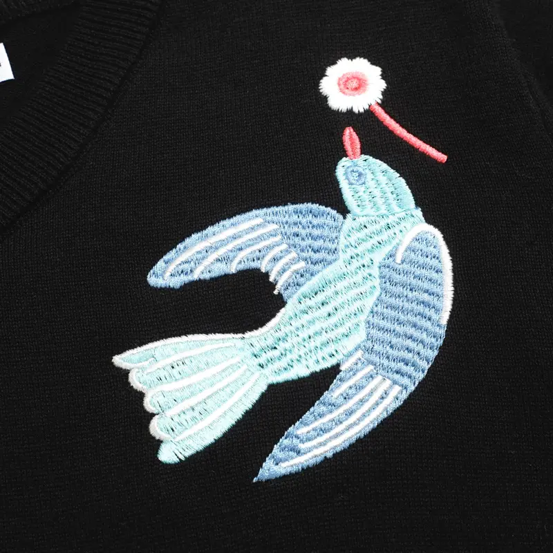Women's Black Embroidered V-Neck Knitwear 2