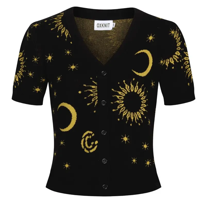 Women's Black Jacquard Jacquard Cardigan - Cropped Length 1