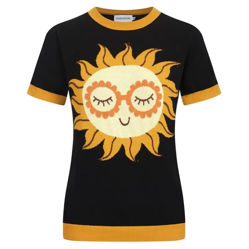 Women's Black Knitted T-Shirt With Sun 1