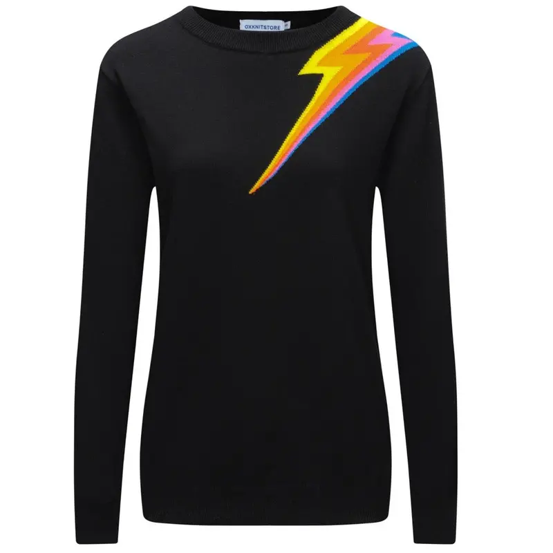 Women’S Black Lightning Bolt Sweater – Retro 60S Mod Style Knit 1