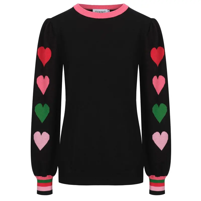 Women's Black Love Jacquard Bubble Sleeve Knitwear 1