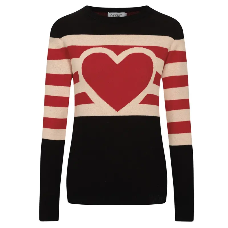 Women's Black Love Stripe Vintage Jacquard Knitwear 1
