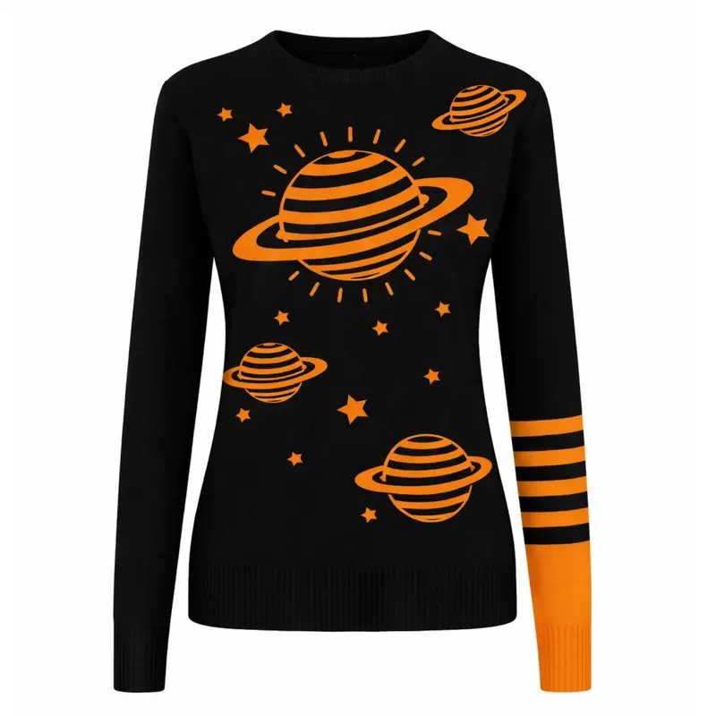 Women's Black Planet Pattern Vintage Knitwear 1