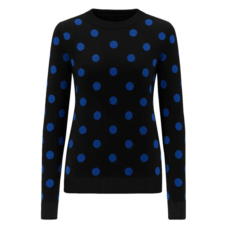 Women's Black Polka Dot Jacquard Design Knitwear 1
