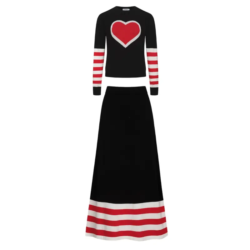 Women's Black Retro Love Stripe Skirt Suit 1