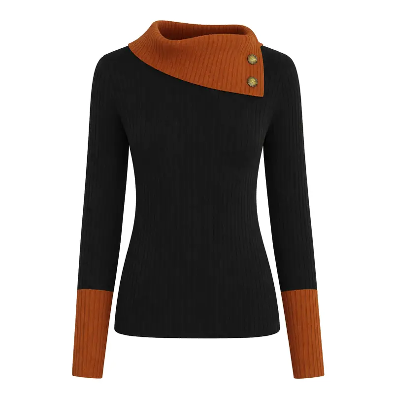 Women's Black Retro Street Art Fashion Knit Polo Shirt 1