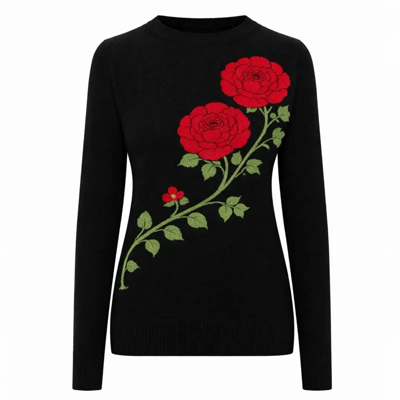 Women's Black Rose Art Retro Classic Jacquard Knitwear 1