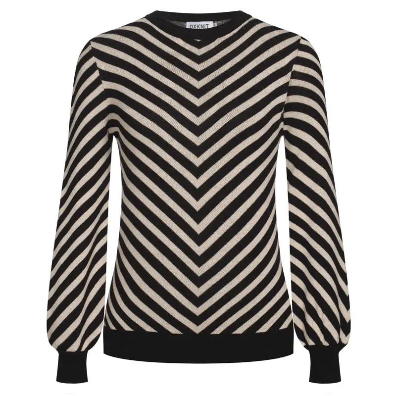Women's Black Striped Classic Jacquard Knitwear 1
