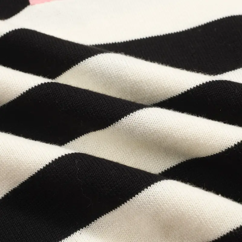Women's Black Striped Knitted Bubble Sleeve Polo 2
