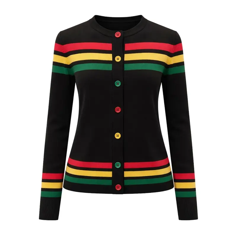 Women's Black Striped Vintage Cardigan 1