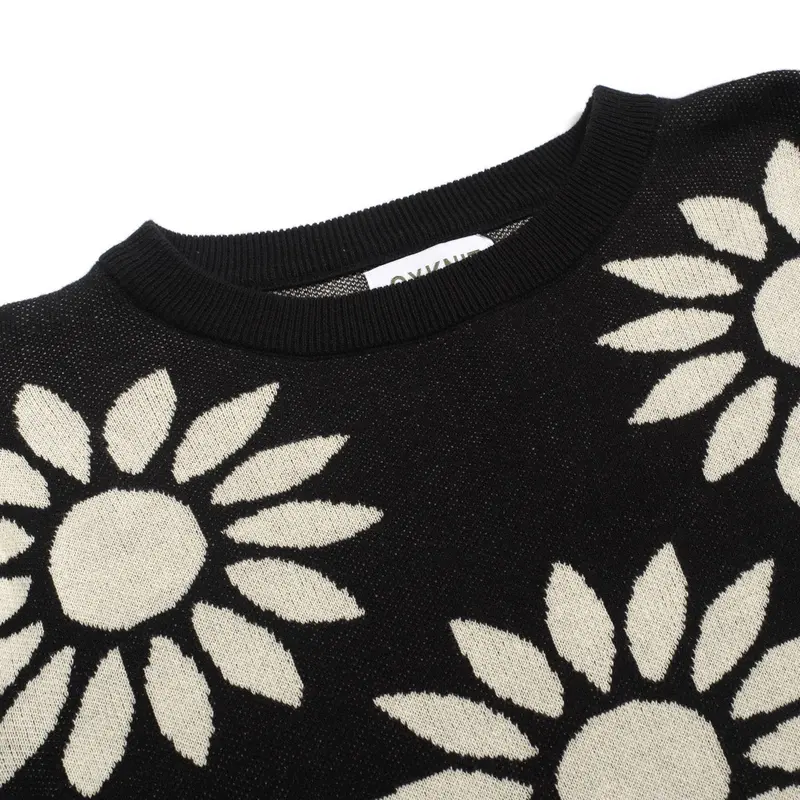 Women's Black Sunflower Jacquard Puffed Sleeve Knitwear 4