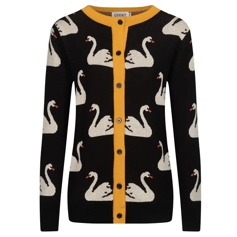 Women's Black Swan Jacquard Cardigan 1