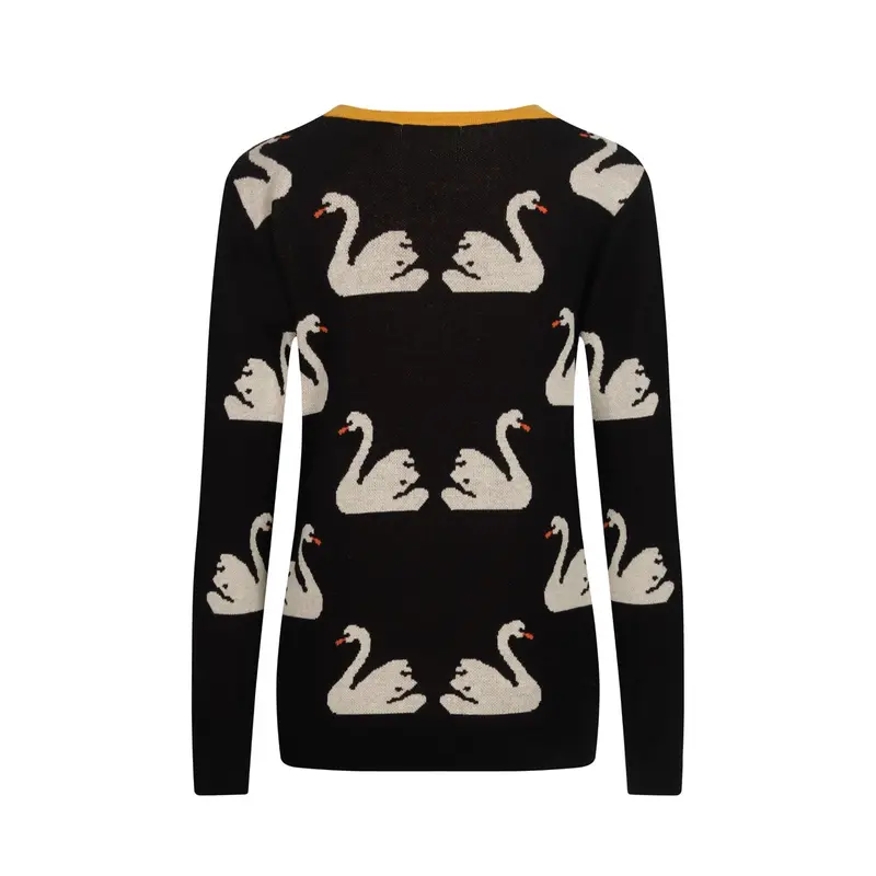 Women's Black Swan Jacquard Cardigan 3