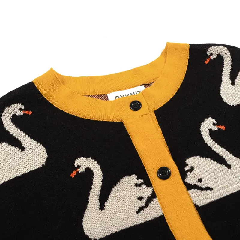 Women's Black Swan Jacquard Cardigan 4