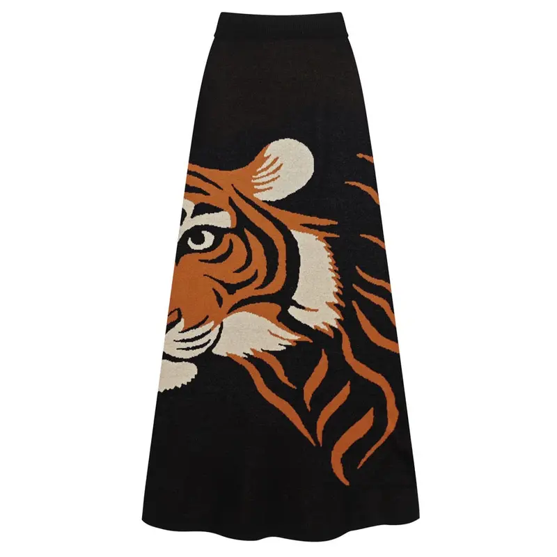 Women's Black Tiger Print Vintage Knit Skirt 1