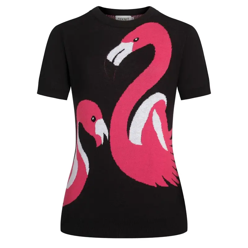 Women's Black Vintage Animal Jacquard Knit T-Shirt 1