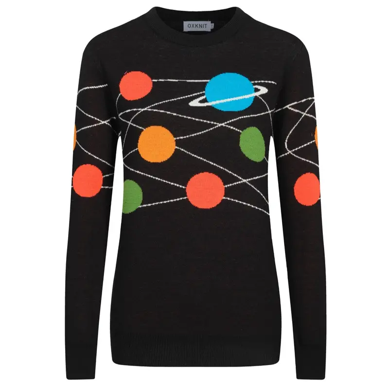 Women's Black Vintage Planet Jacquard Knitwear 1