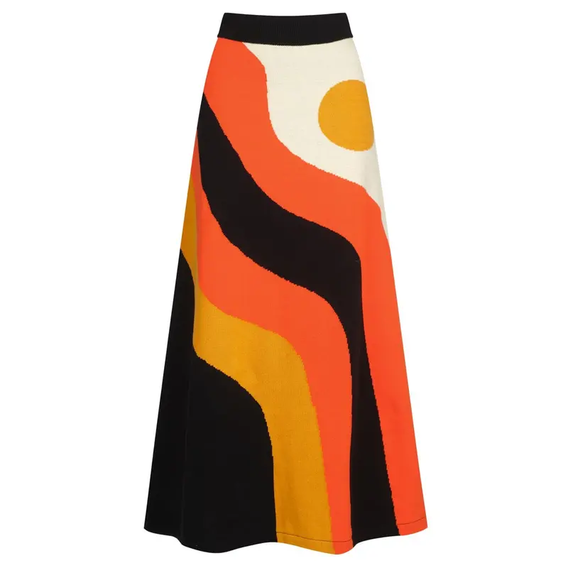 Women's Black Vintage Striped Knitted Skirt 1