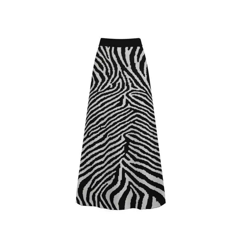 Women's Black Vintage Striped Small Horse Street Fashion Jacquard Knit Set 4