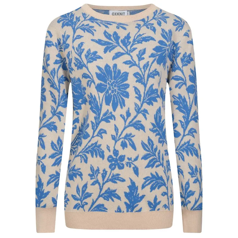Women's Blue Floral Jacquard Street Knitwear 1