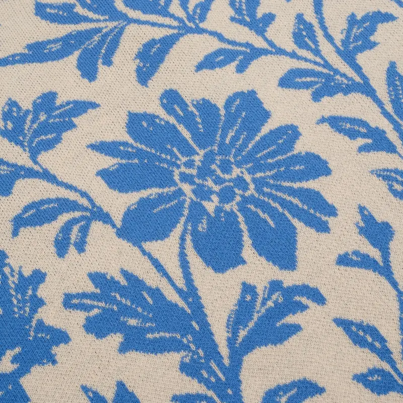 Women's Blue Floral Jacquard Street Knitwear 2