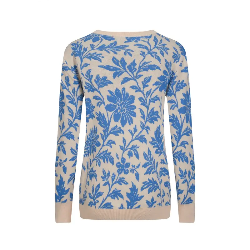 Women's Blue Floral Jacquard Street Knitwear 3