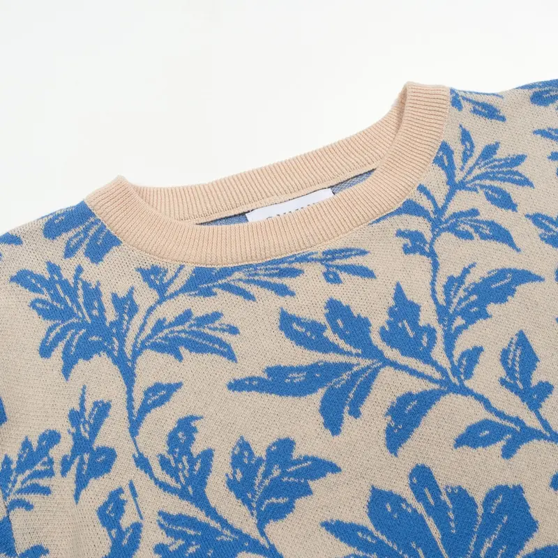 Women's Blue Floral Jacquard Street Knitwear 4