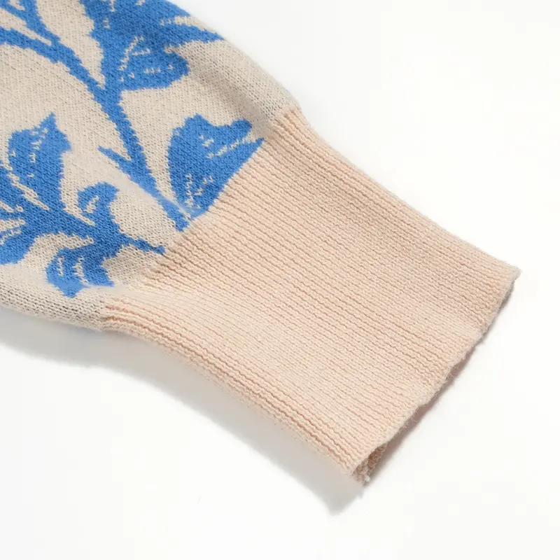 Women's Blue Floral Jacquard Street Knitwear 5