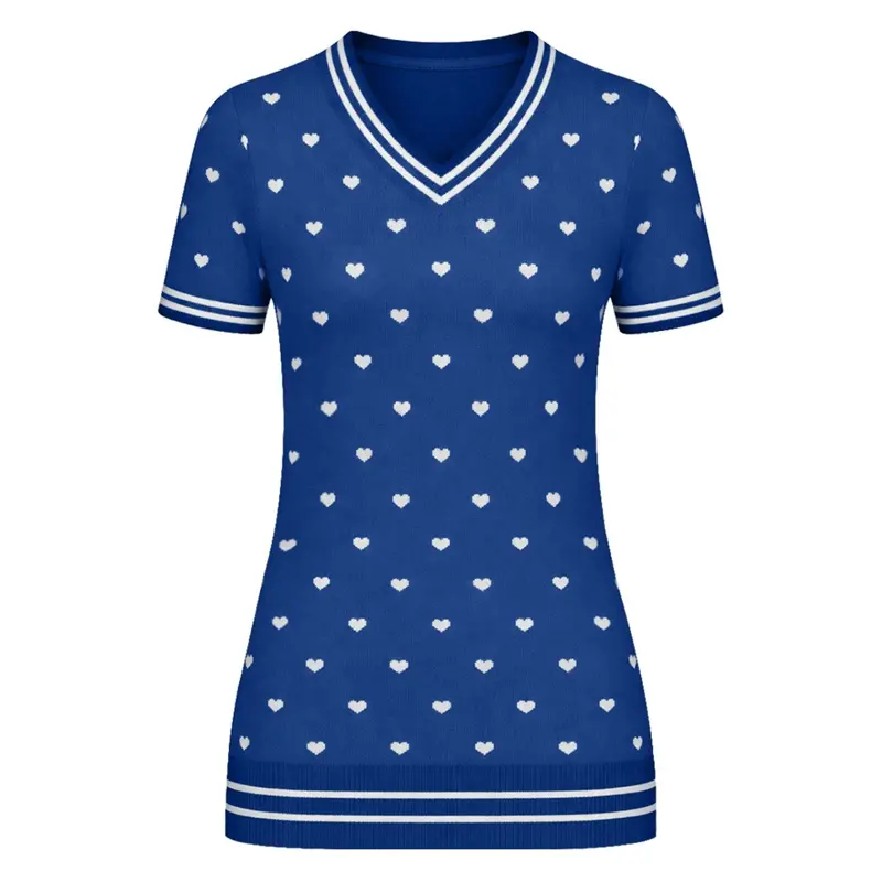 Women's Blue Heart Jacquard Knit T-Shirt 1