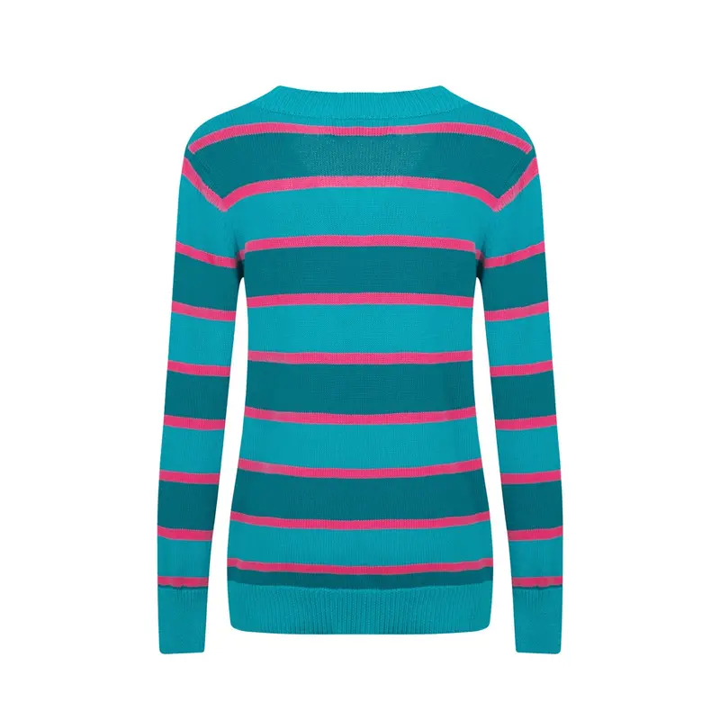 Women's Blue Striped Jacquard V-Neck Knitwear 3