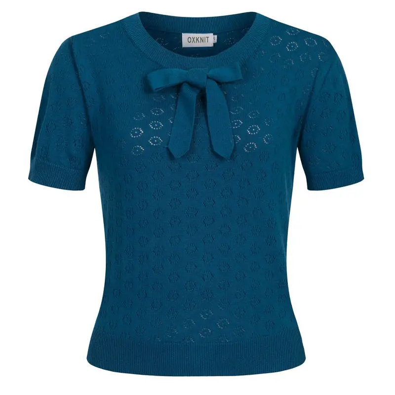 Women's Blue Vintage Cut-Out Knit T-Shirt - Cropped Length 1