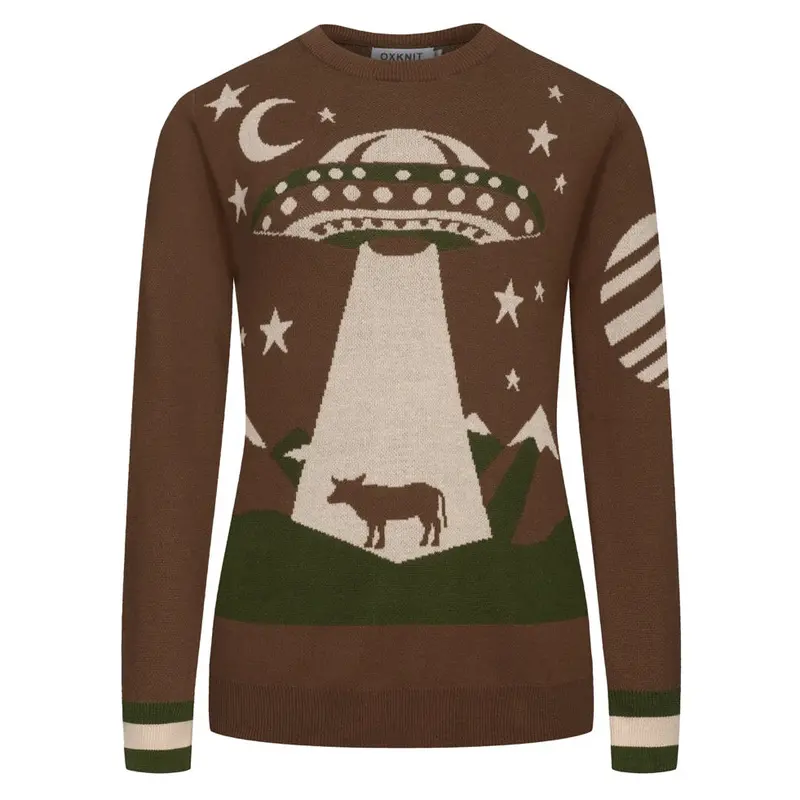 Women's Brown Lighthouse Stars Retro Design Jacquard Knitwear 1