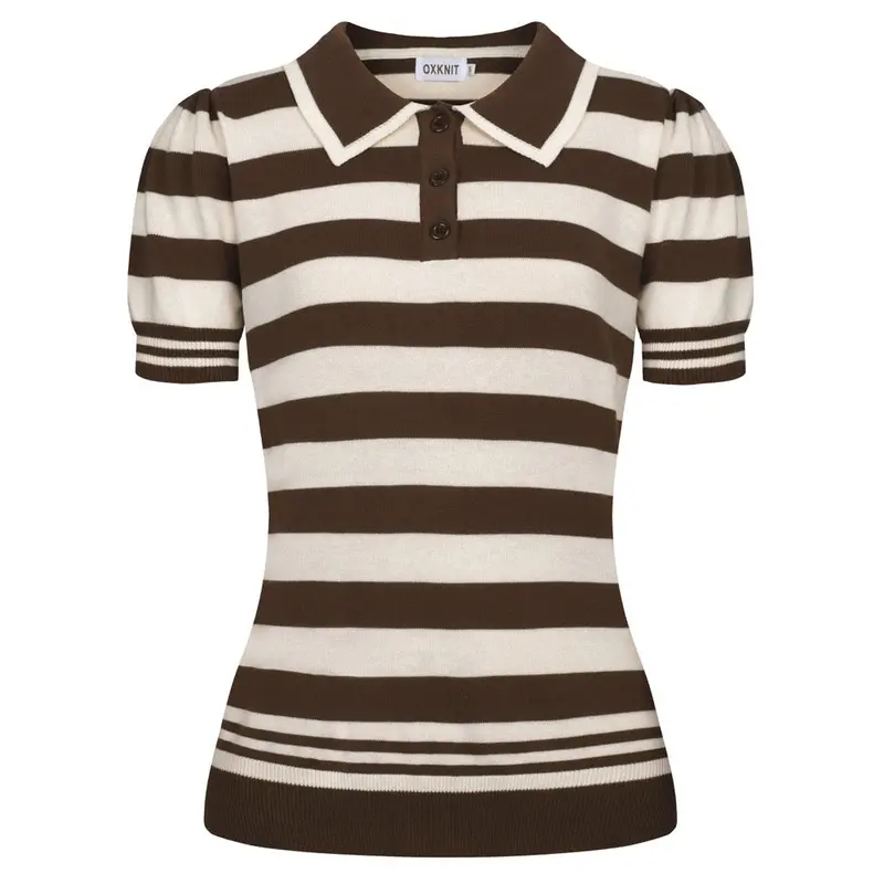 Women's Brown Striped Fashion Vintage Knit Polo 1