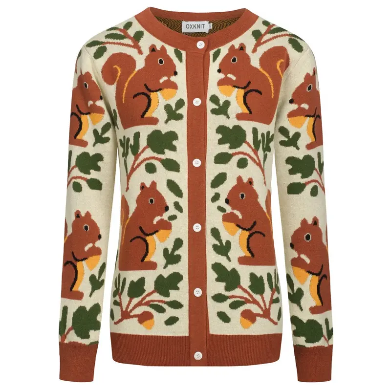 Women's Brown Vintage Squirrel Check Knitted Cardigan 1