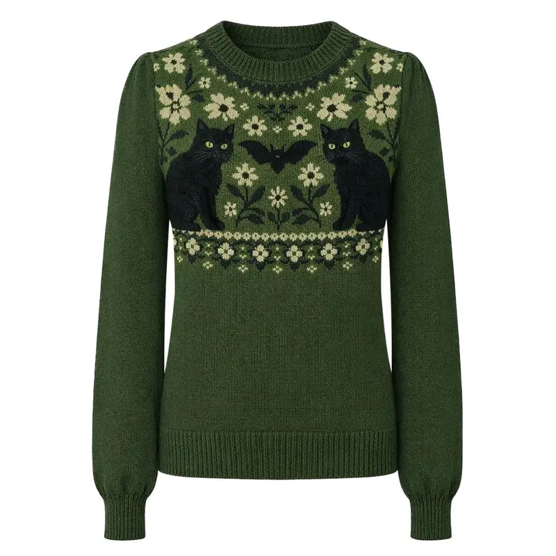 Women's Cat Flower Classic Design Jacquard Knitwear 1