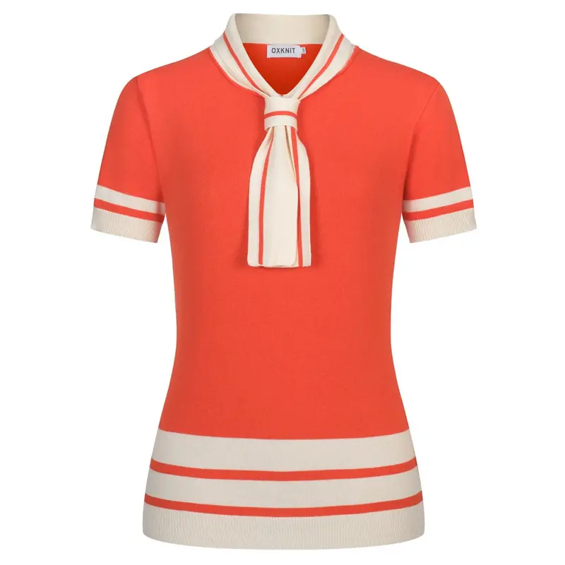 Women's Classic Orange Striped Jacquard Knit T-Shirt 1