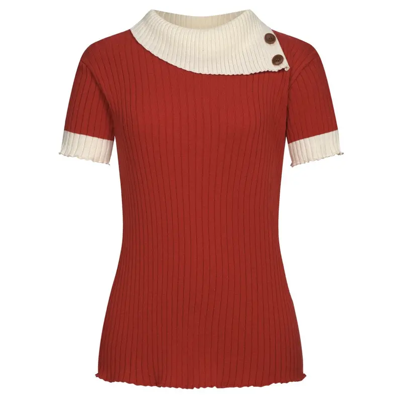 Women's Classic Red Vintage Jacquard Knit T-Shirt 1