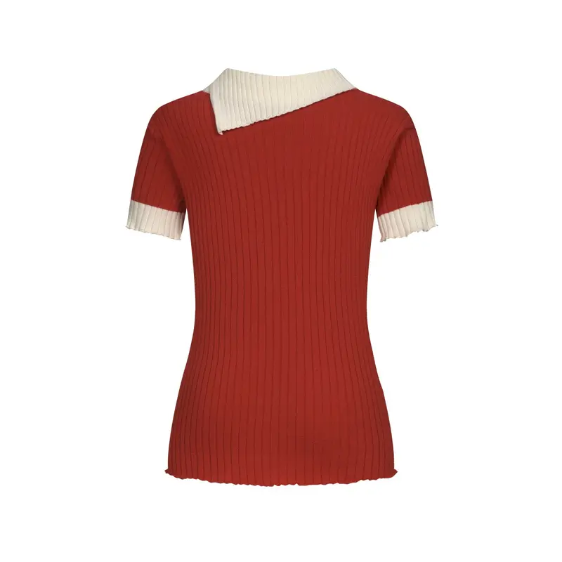 Women's Classic Red Vintage Jacquard Knit T-Shirt 3