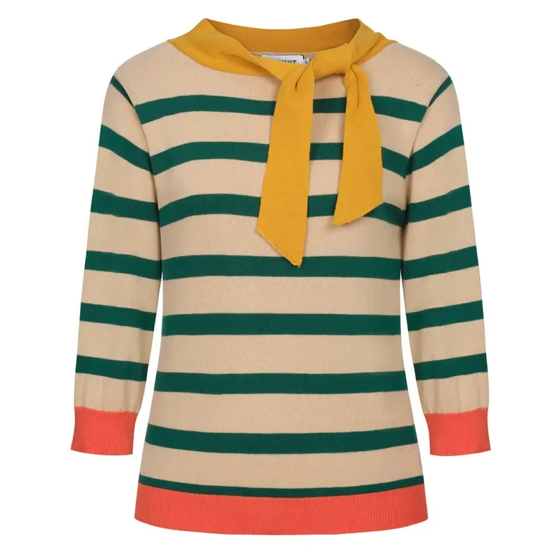 Women's Cropped Sleeve Preppy Knit T-Shirt - Cropped Length 1