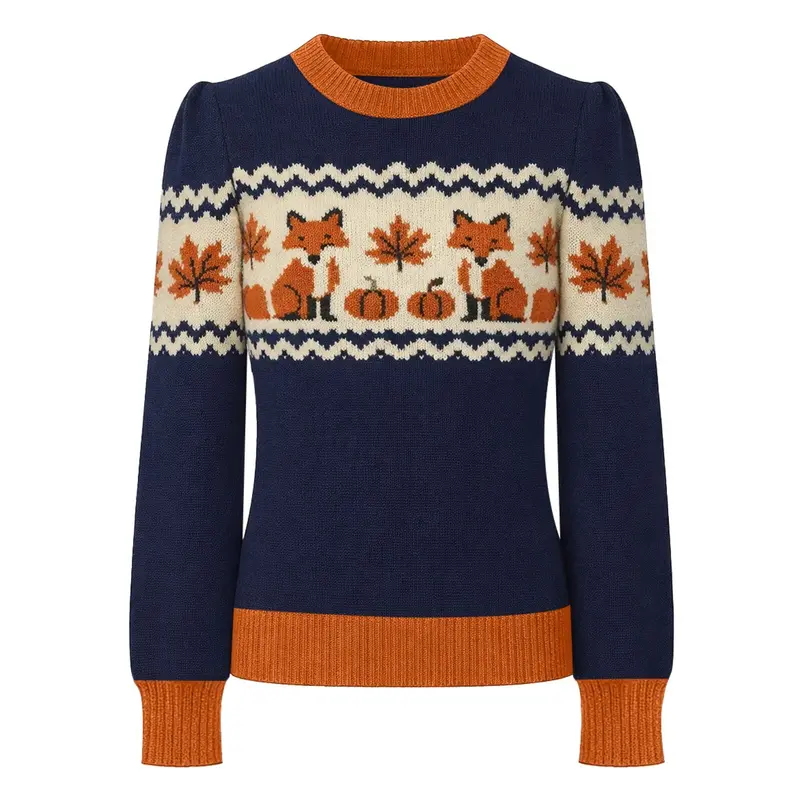 Women's Dark Blue Classic Fox Retro Jacquard Knitwear 1