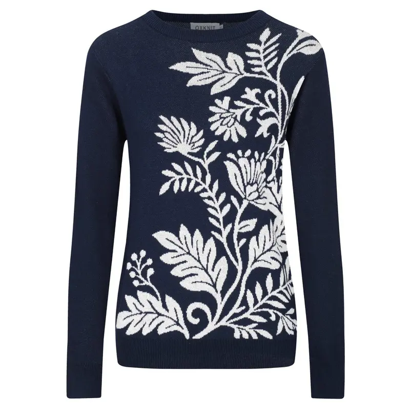 Women's Dark Blue Floral Classic Retro Art Jacquard Knitwear 1