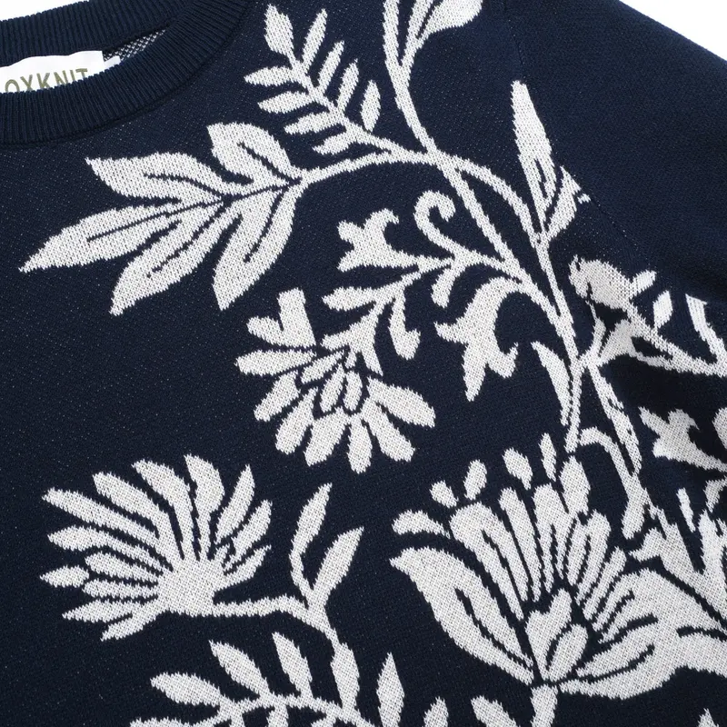 Women's Dark Blue Floral Classic Retro Art Jacquard Knitwear 2