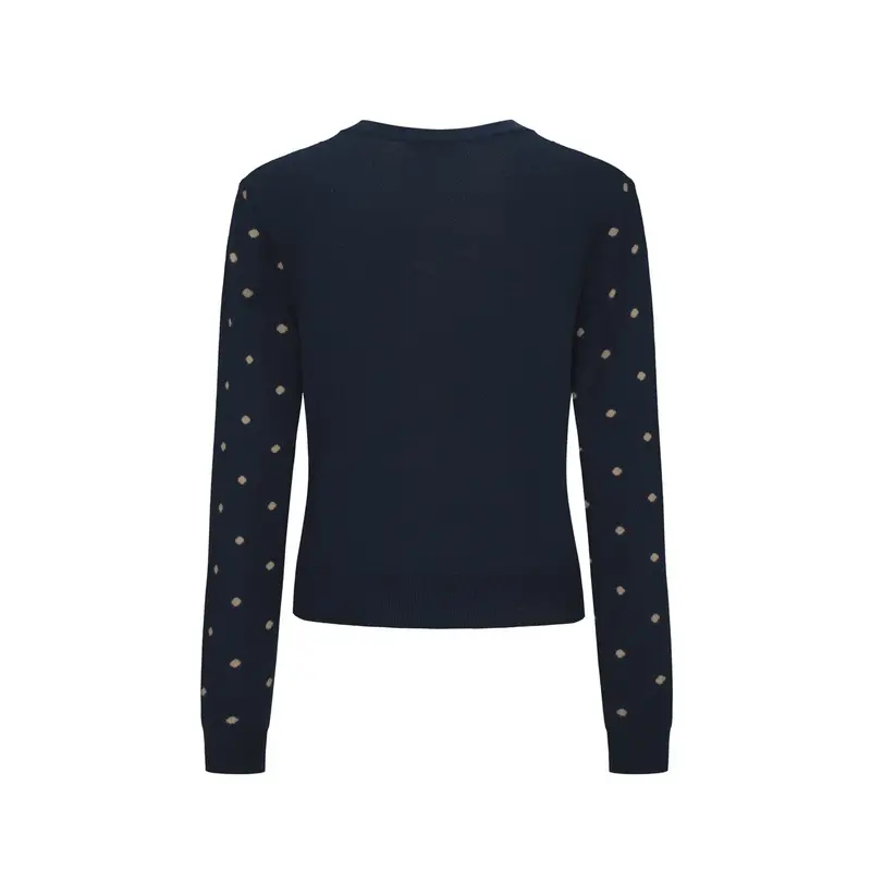 Women's Dark Blue Magpie Plant Jacquard Cardigan - Cropped Length 3