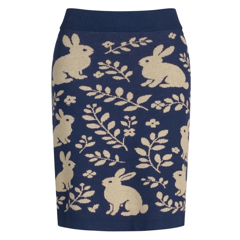 Women's Dark Blue Rabbit Vintage Jacquard Knit Short Skirt 1