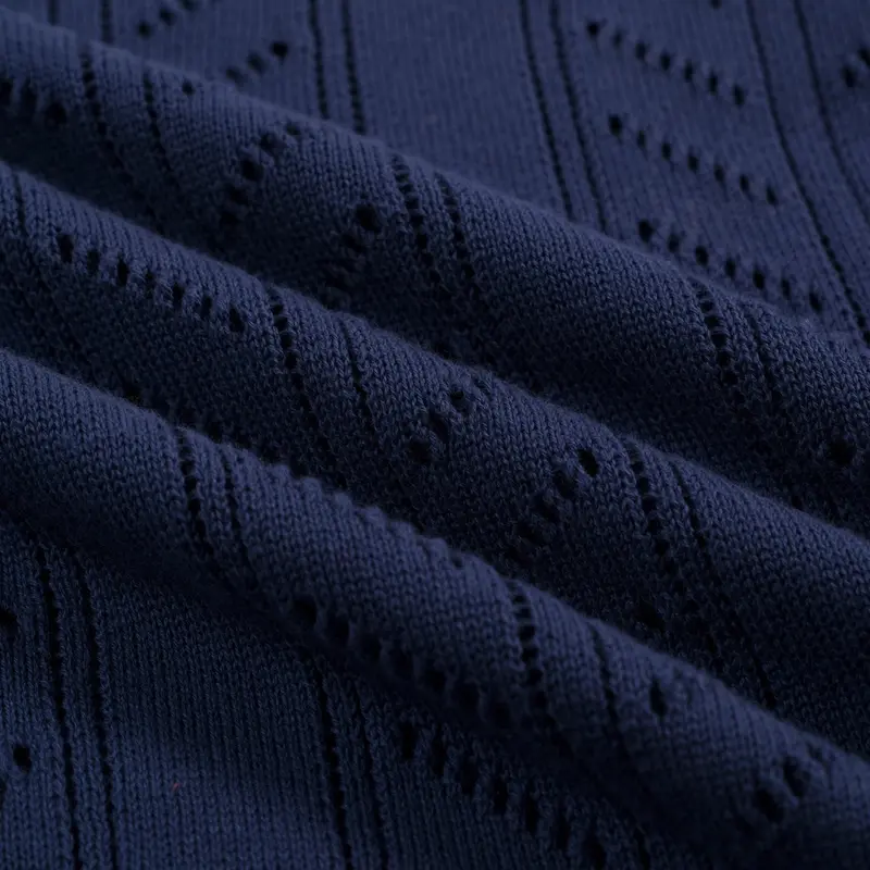 Women's Dark Blue Simple Retro Classic Jacquard Knit T-Shirt 2
