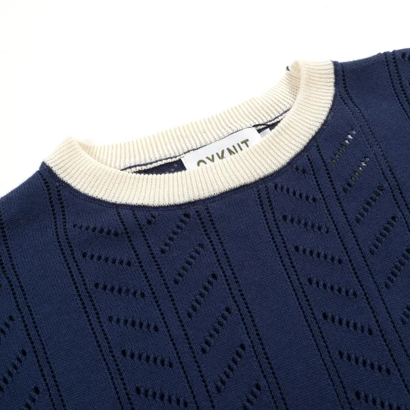 Women's Dark Blue Simple Retro Classic Jacquard Knit T-Shirt 3