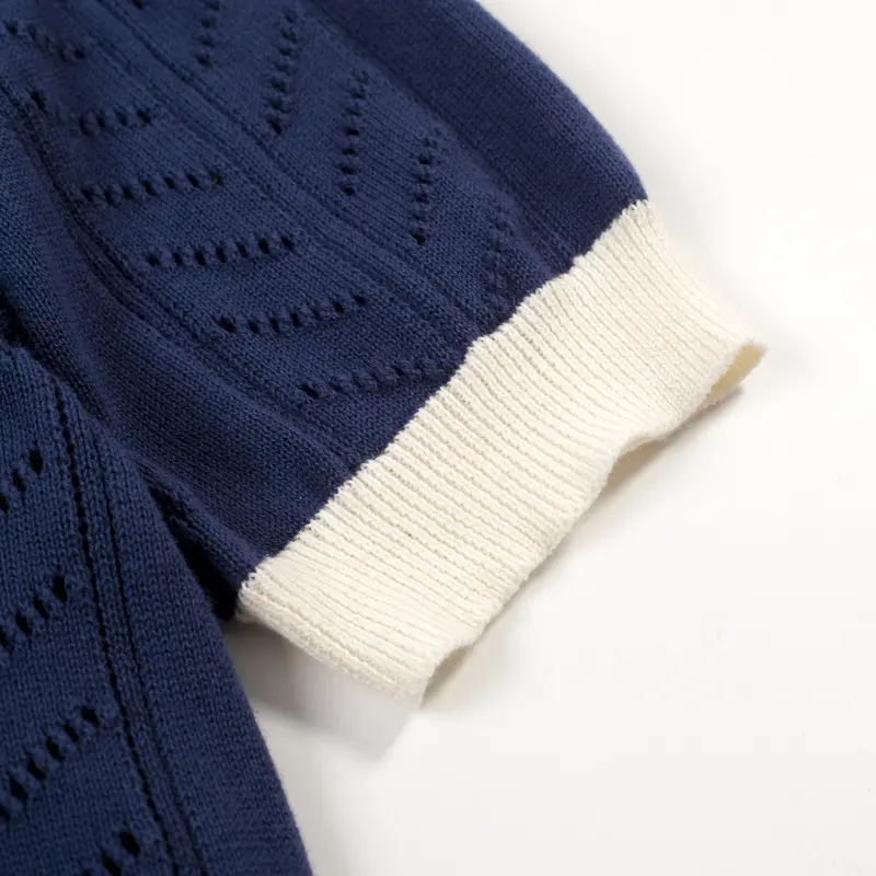 Women's Dark Blue Simple Retro Classic Jacquard Knit T-Shirt 4
